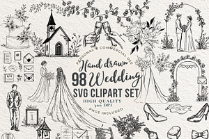 Wedding Clipart Icons Line Art black