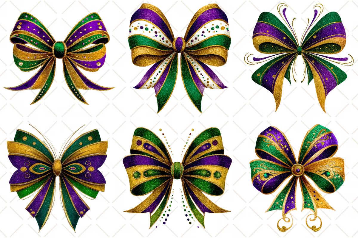 Mardi Gras Bow Coquette Bow, an Illustration by Black Bird Studio (Photo 6 of 6)