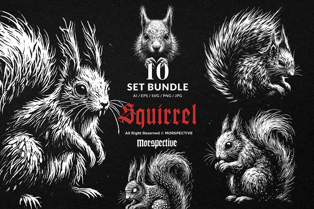 10 Bundle Dark Art Squirrel Animal, an Illustration by Morspective (Photo 1 of 7)