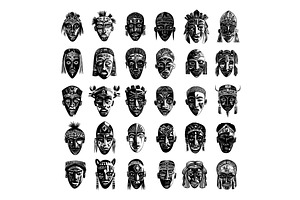 Tribal african masks black ink, an Object Illustration by Valerie Bodnar