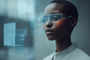 Woman in smart glasses modernly, a Photo by Beautiful things