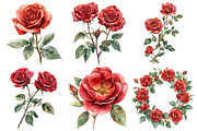 Red Lithograph Roses Clipart, an Illustration by Pixels.Craft (Thumbnail 2 of 7)