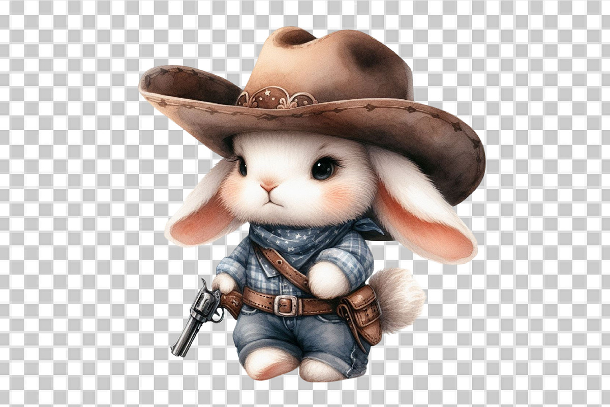Cute Cowboy Bunny Clipart, a Graphic by CitraGraphics