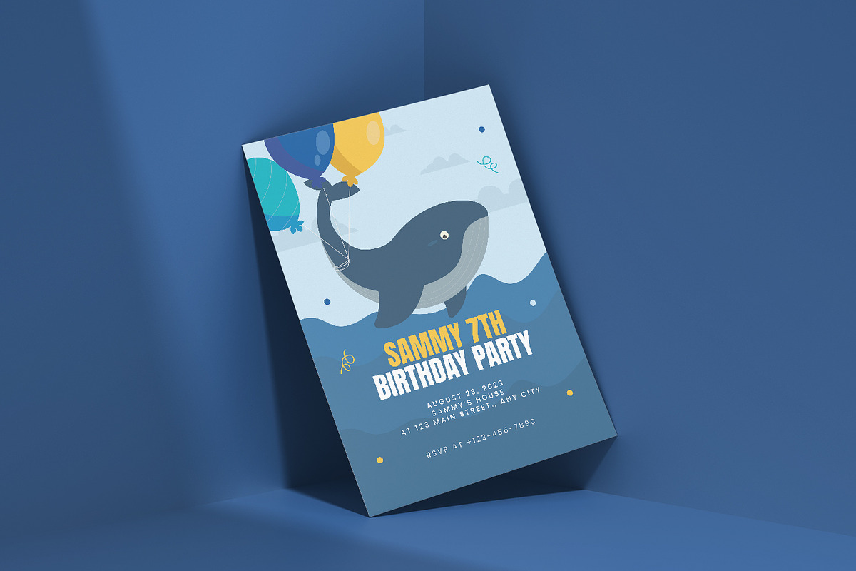 Balloon Whale - Birthday Invitation, a Print Template by VUNIRA (Photo 2 of 2)