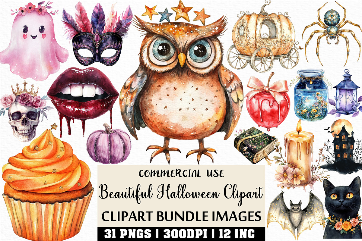 Beautiful Halloween Clipart Bundle, an Illustration by Craft Nest (Photo 1 of 6)
