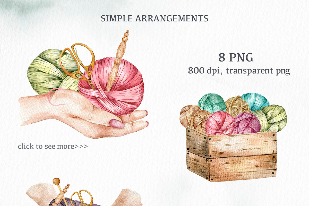 Knitting & Crochet Watercolor, an Object Illustration by CaraulanStore (Photo 7 of 7)