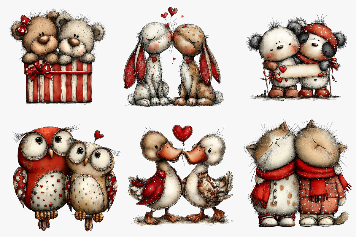 whimsical valentine animals clipart, an Illustration by CreationArt (Photo 4 of 5)