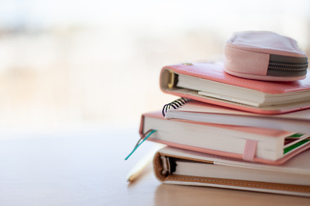 stylish designed coral and white coloured stack of diaries with
