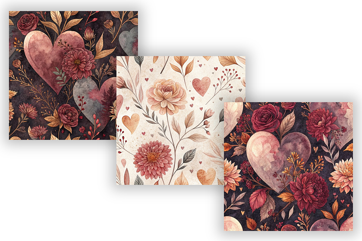 Autumn Heart Romantic Digital Paper, a Pattern Graphic by FloridPrintables (Photo 4 of 9)