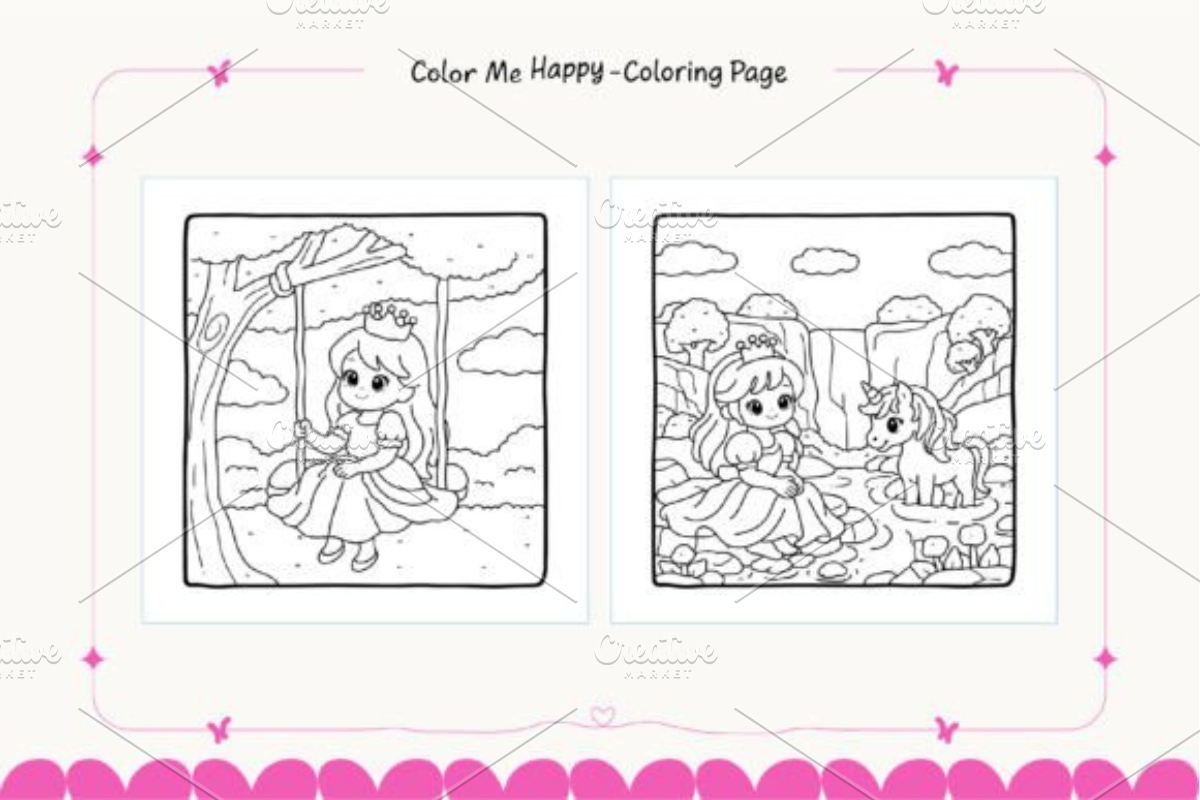 Cute Princess Coloring Pages for Kid, a Decorative Illustration by Ink Gallery (Photo 4 of 4)