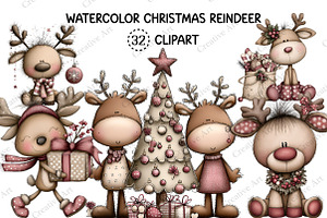 Watercolor Christmas Reindeer Bundle, an Illustration by Creative Art