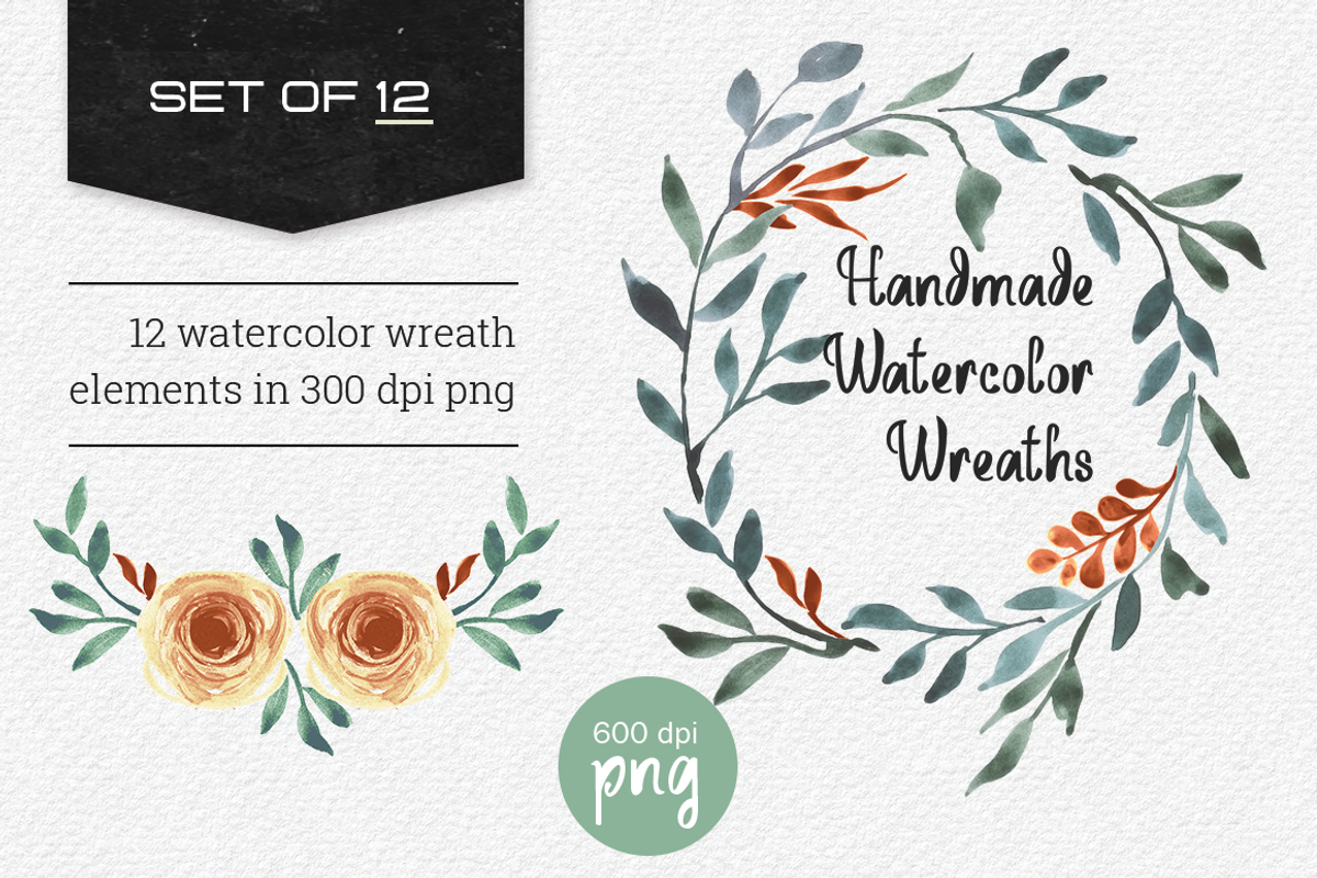 12 Hand painted Wreath Elements, a Pattern Graphic by Curve and Pixel (Photo 3 of 5)