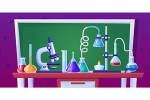Cartoon chemical laboratory, an Illustration by LadadikArt