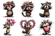 Whimsical Valentine Raccoon Clipart, an Illustration by Dream Creation (Thumbnail 2 of 7)