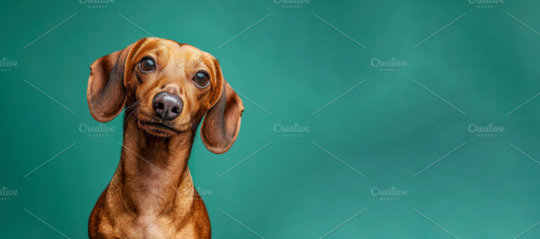 Curious dachshund dog with tilted head looking forward against g, an Animal Photo by José Manuel Gelpi