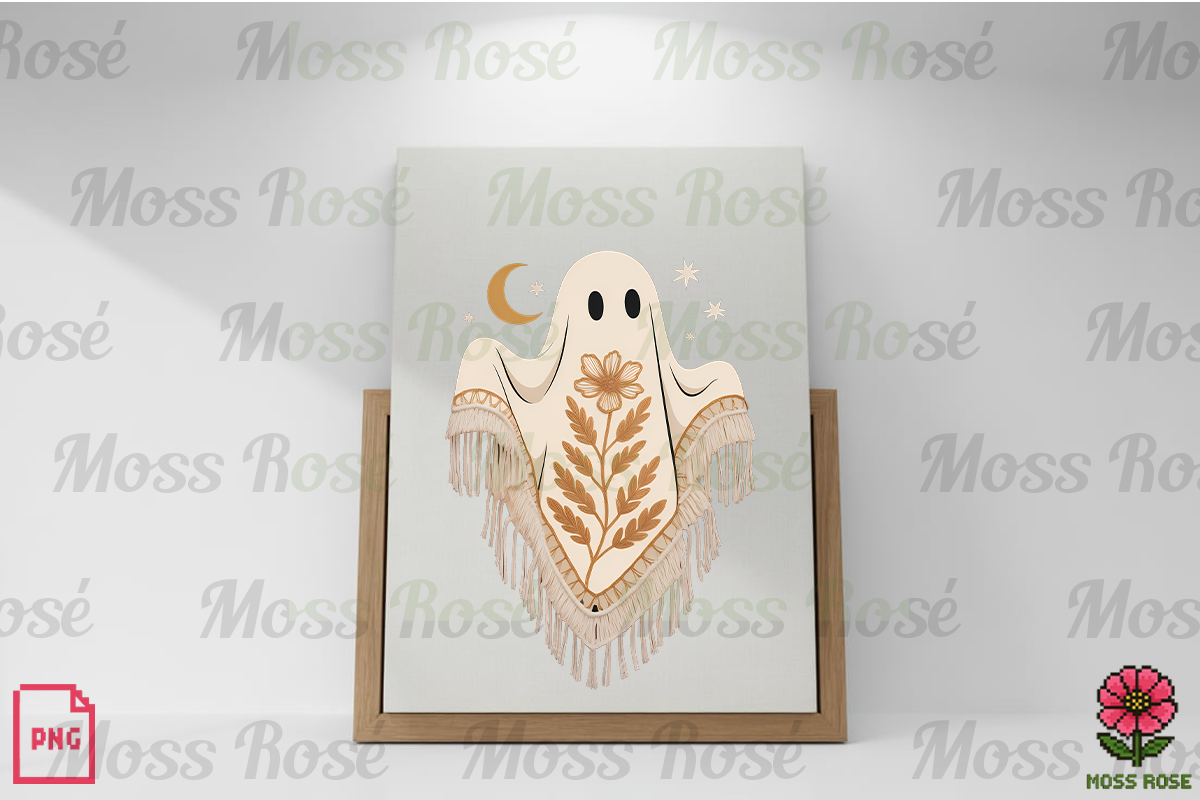 Boho Ghost with Floral Poncho, a Graphic by Moss Rose (Photo 2 of 3)