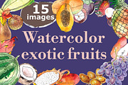 Watercolor exotic fruits, an Illustration by miminoshka (Thumbnail 1 of 7)