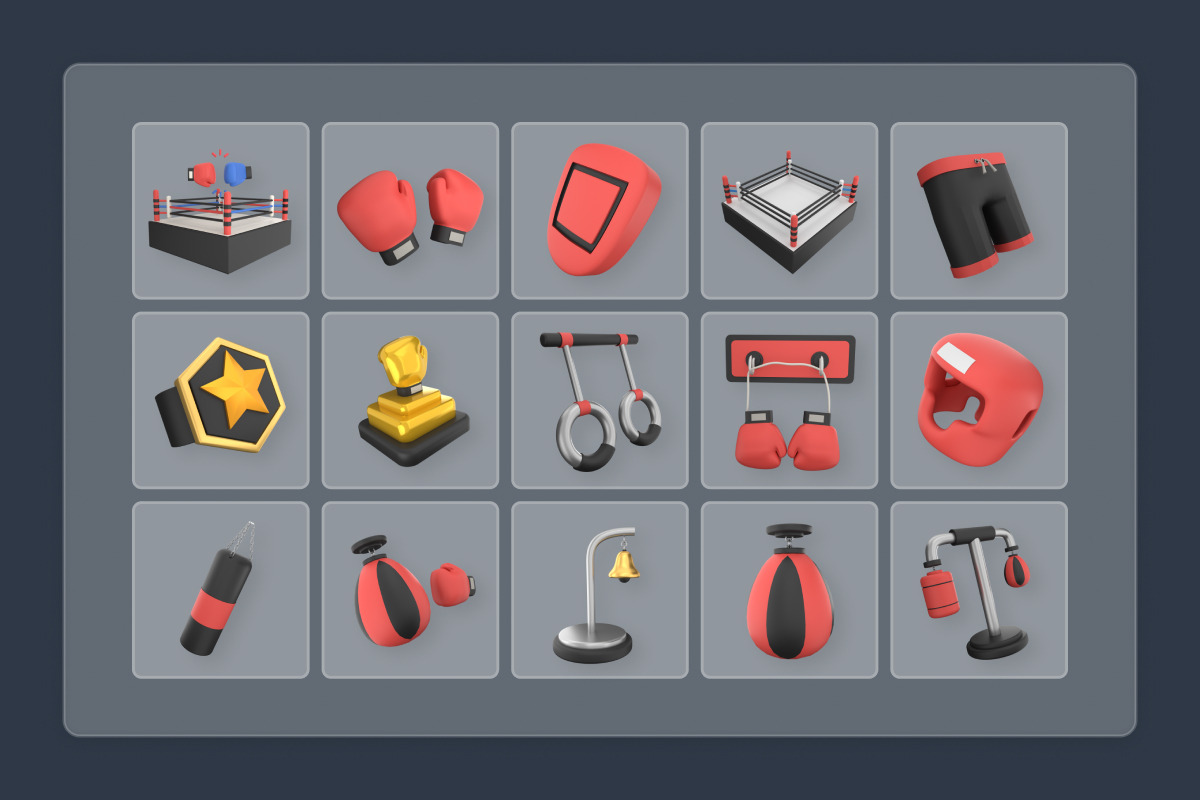 Boxing 3D Icon Set Bold Sport Assets, a Work Illustration by twinstd