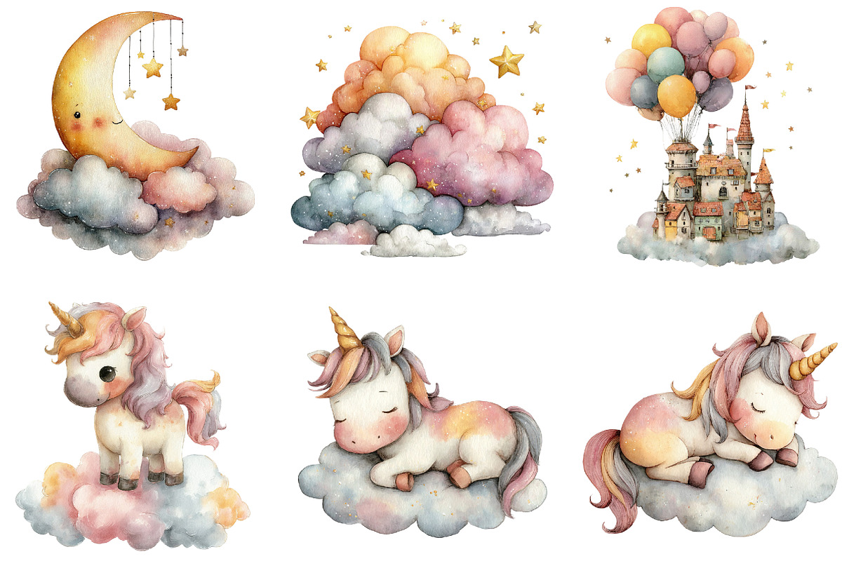 Baby Unicorn Clipart PNG Bundle, an Illustration by Sublimation Artist (Photo 3 of 7)