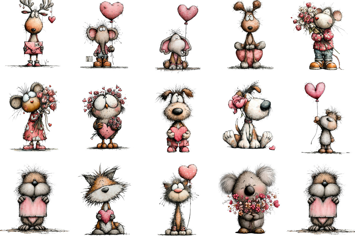 Valentine Animals Watercolor Clipart, an Illustration by Designking (Photo 3 of 5)