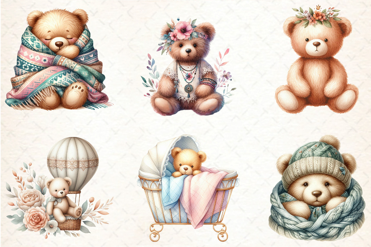 Nursery Teddy Bear Boho Clipart, an Illustration by DreamCafeArt (Photo 3 of 5)
