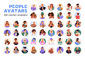 Face Avatars Of Diverse People Set