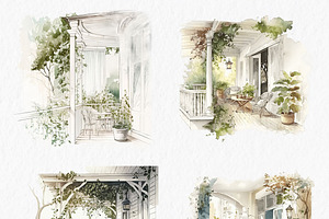 Terrace Watercolor Clipart PNG