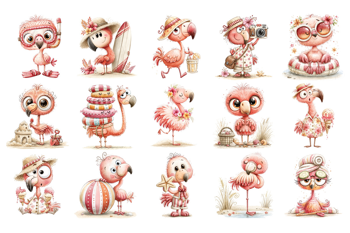Whimsical Beach Flamingo PNG, a Seasonal Illustration by Nicolle's Colorful Art (Photo 4 of 5)
