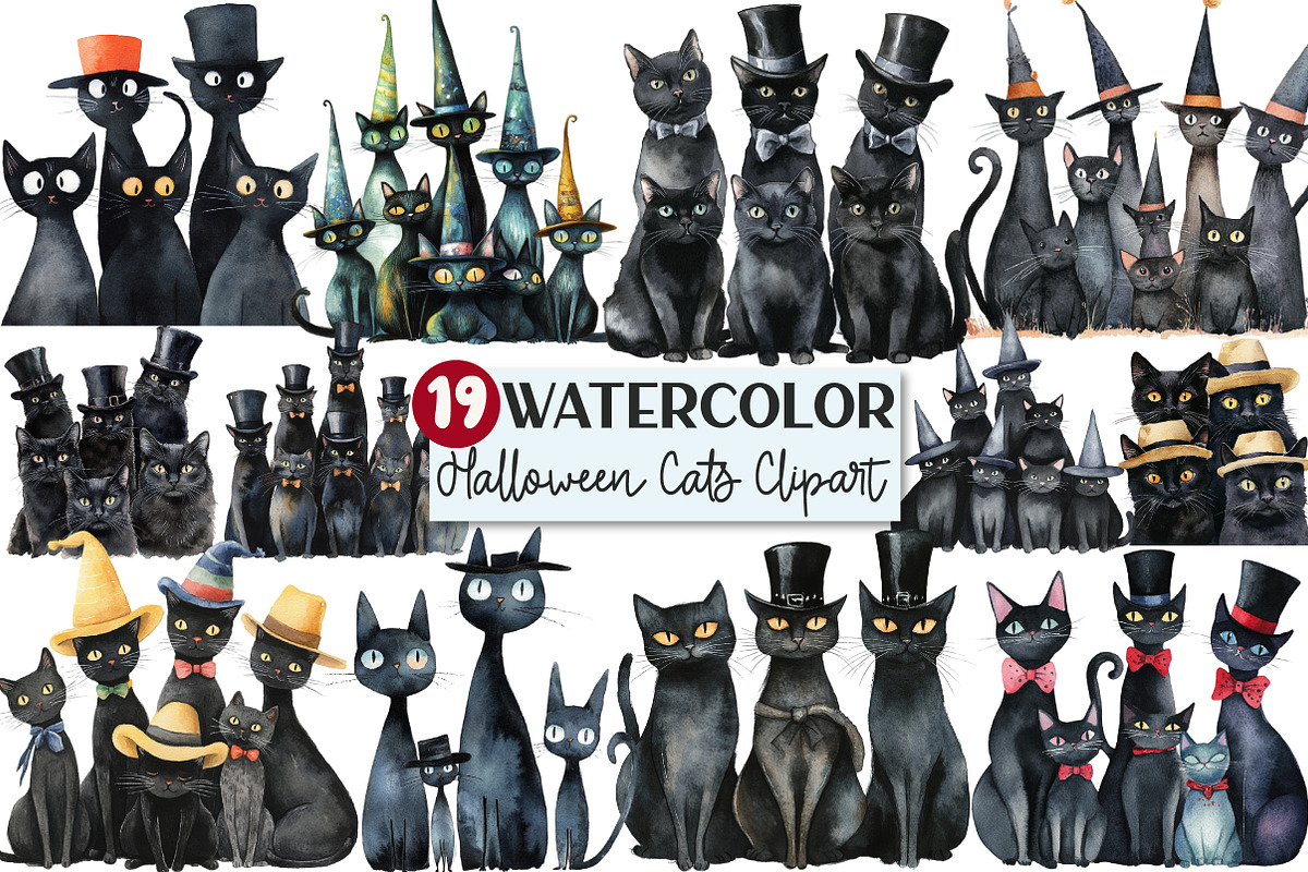 Quirky Black Halloween Cats Clipart, an Illustration by Rose Art (Photo 1 of 4)