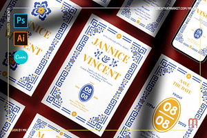 Chinoiserie Wedding Invitation Suite, an Invitation Template by Millusti