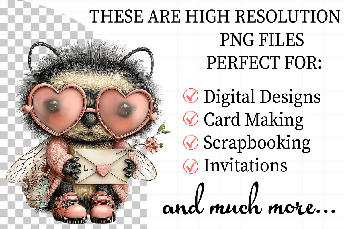 Quirky Funny Valentine Bee Clipart, an Illustration by Daily.Designs (Photo 2 of 5)