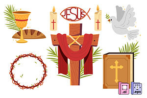 Palm Sunday Faith Elements, an Object Illustration by MISS CHATZ