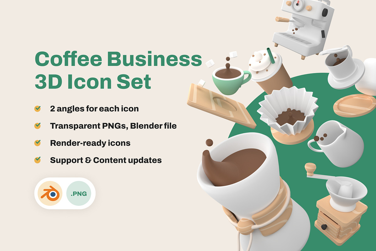 Coffee Business 3D icon set, an Object 3D Model by Nate Studios (Photo 1 of 6)