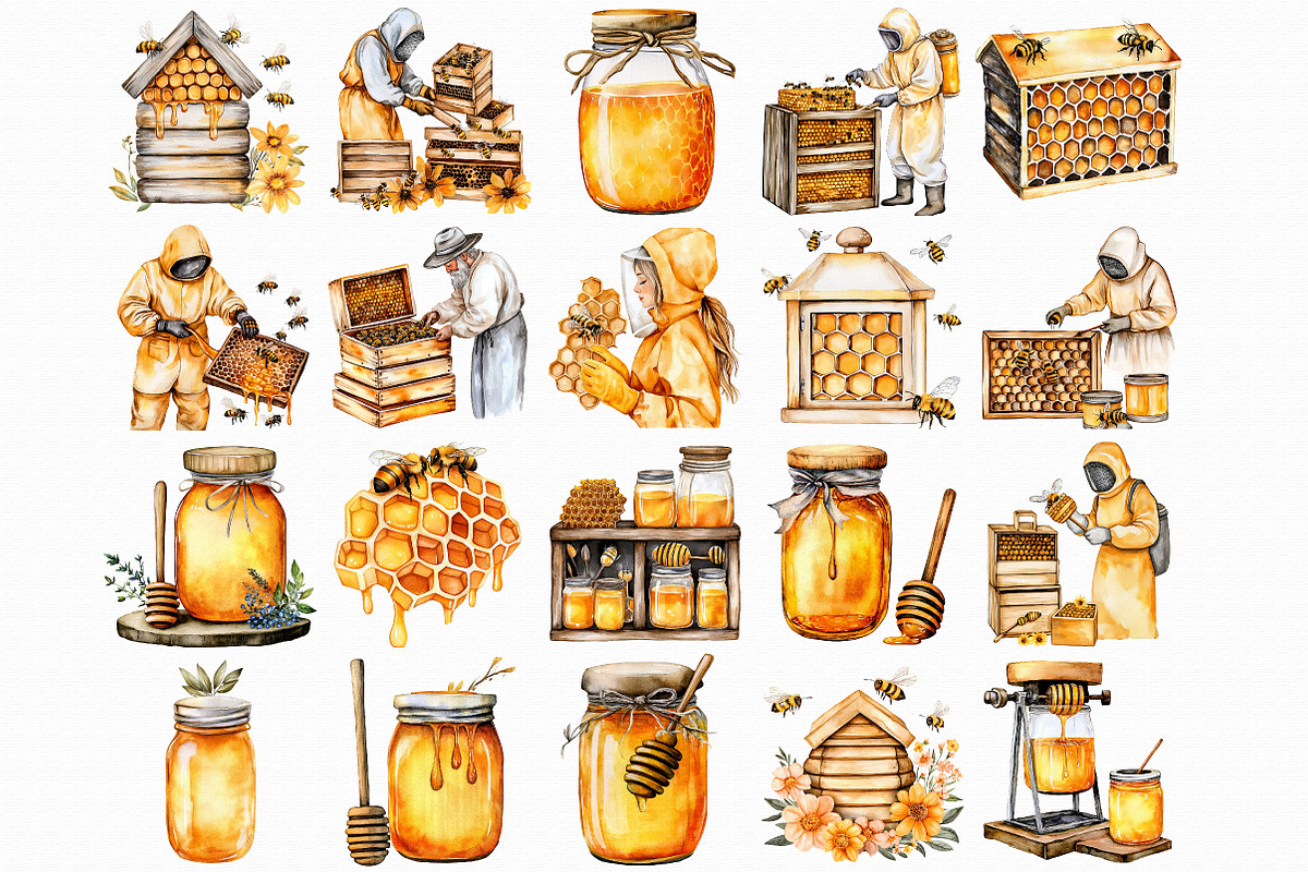 Watercolor Honey Bee Clip Art, an Illustration by Libby Wishes (Photo 5 of 7)