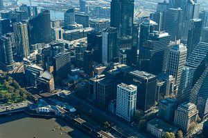 Aerial view of downtown Melbourne skyline in Melbourne, Australi, an Architecture Photo by GoodGoods