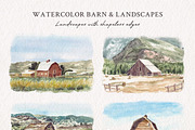 Watercolor Barn & Landscapes, an Object Illustration by Yorda Studio (Thumbnail 2 of 10)