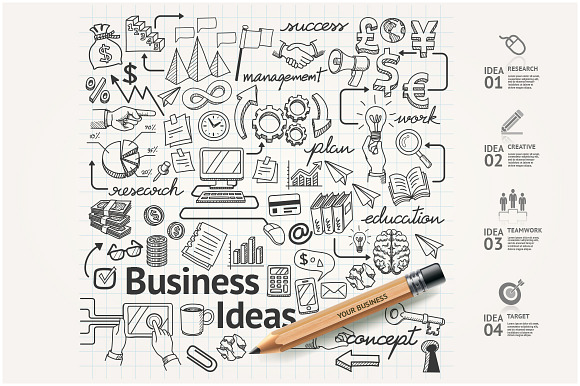 Business Idea Doodles Icons Set.