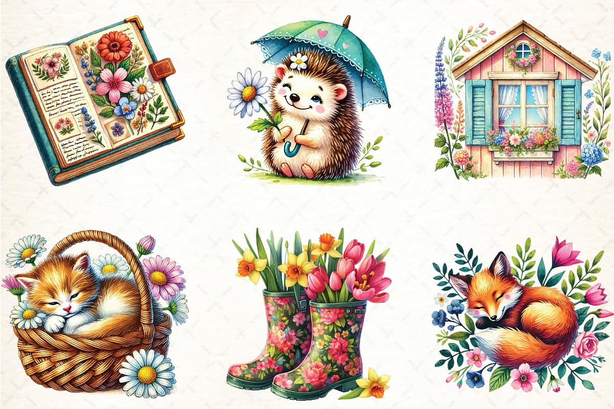 Watercolor Cozy Spring Sublimation, an Illustration by DreamCafeArt (Photo 2 of 5)