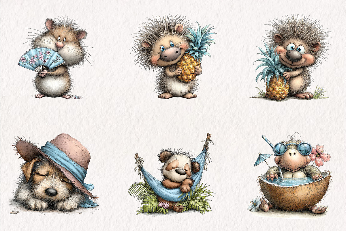 Whimsical Summer Animals Clipart, an Animal Illustration by CreationArt (Photo 2 of 7)