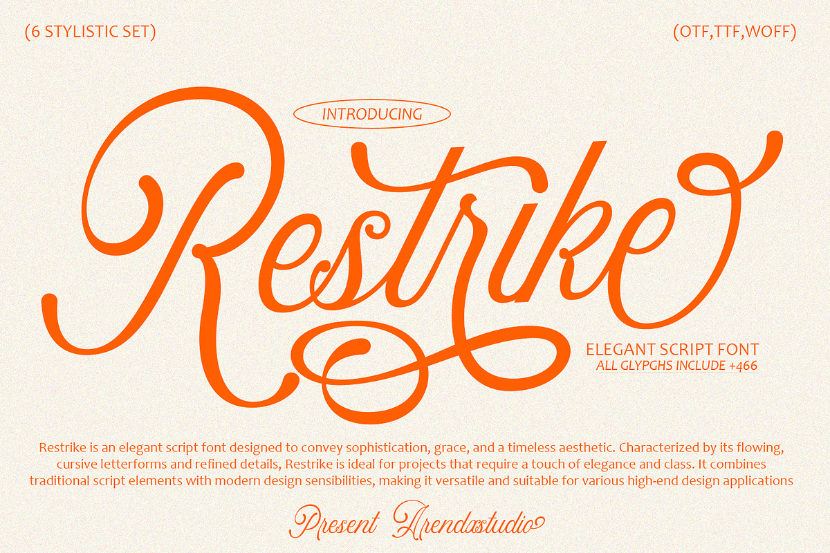 Restrike Elegant Script Font, a Script Font by Arendxstudio (Photo 1 of 9)