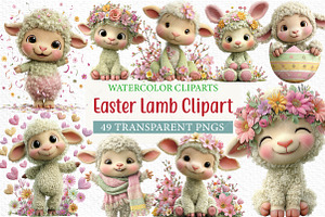 Whimsical Easter Lamb Clipart, an Illustration by Craft Nest