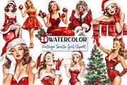 Vintage Santa Pin Up Girl Clipart, an Illustration by Rose Art (Thumbnail 1 of 4)