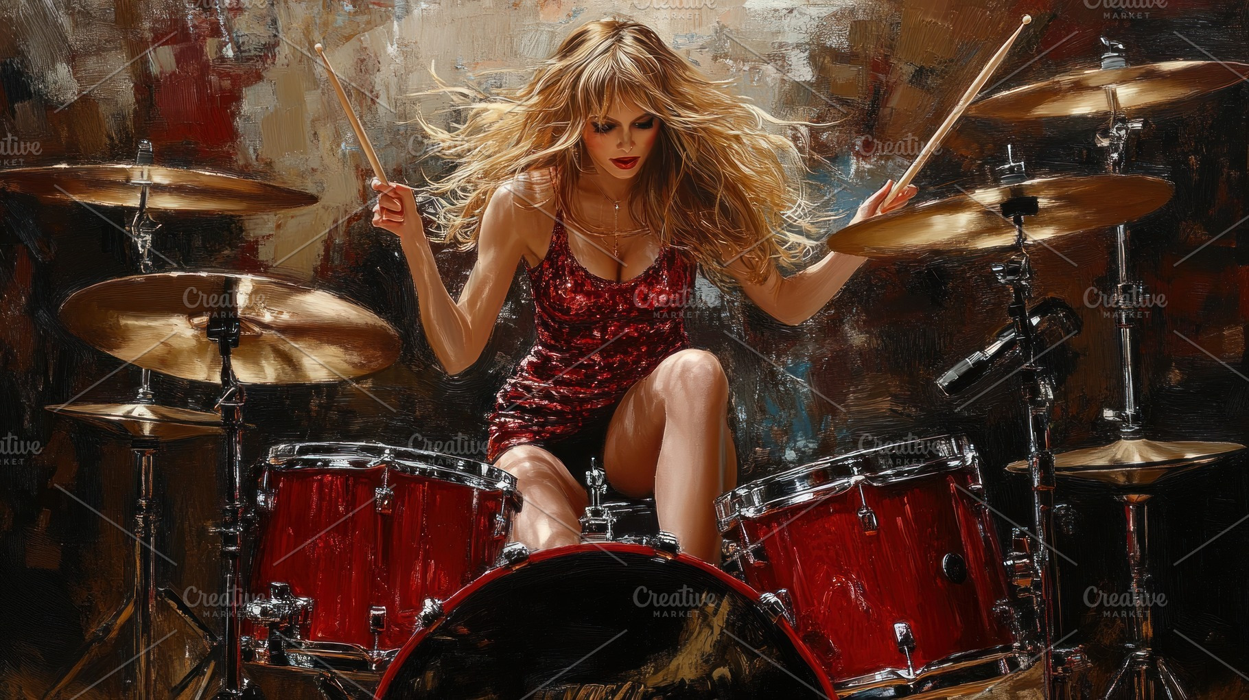 woman drummer behind drums, a Photo by Pictures for you!!!!!!!!!