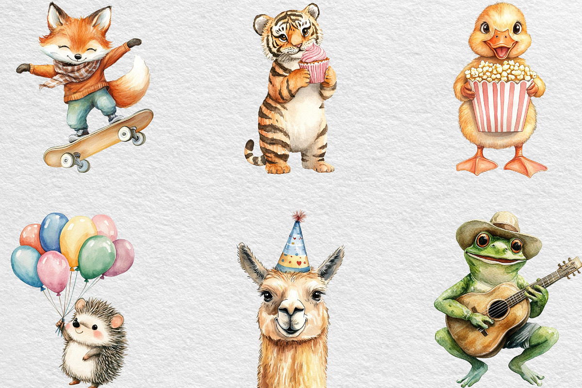 Watercolor Funny Animals Clipart, an Illustration by Black Bird Studio (Photo 4 of 6)