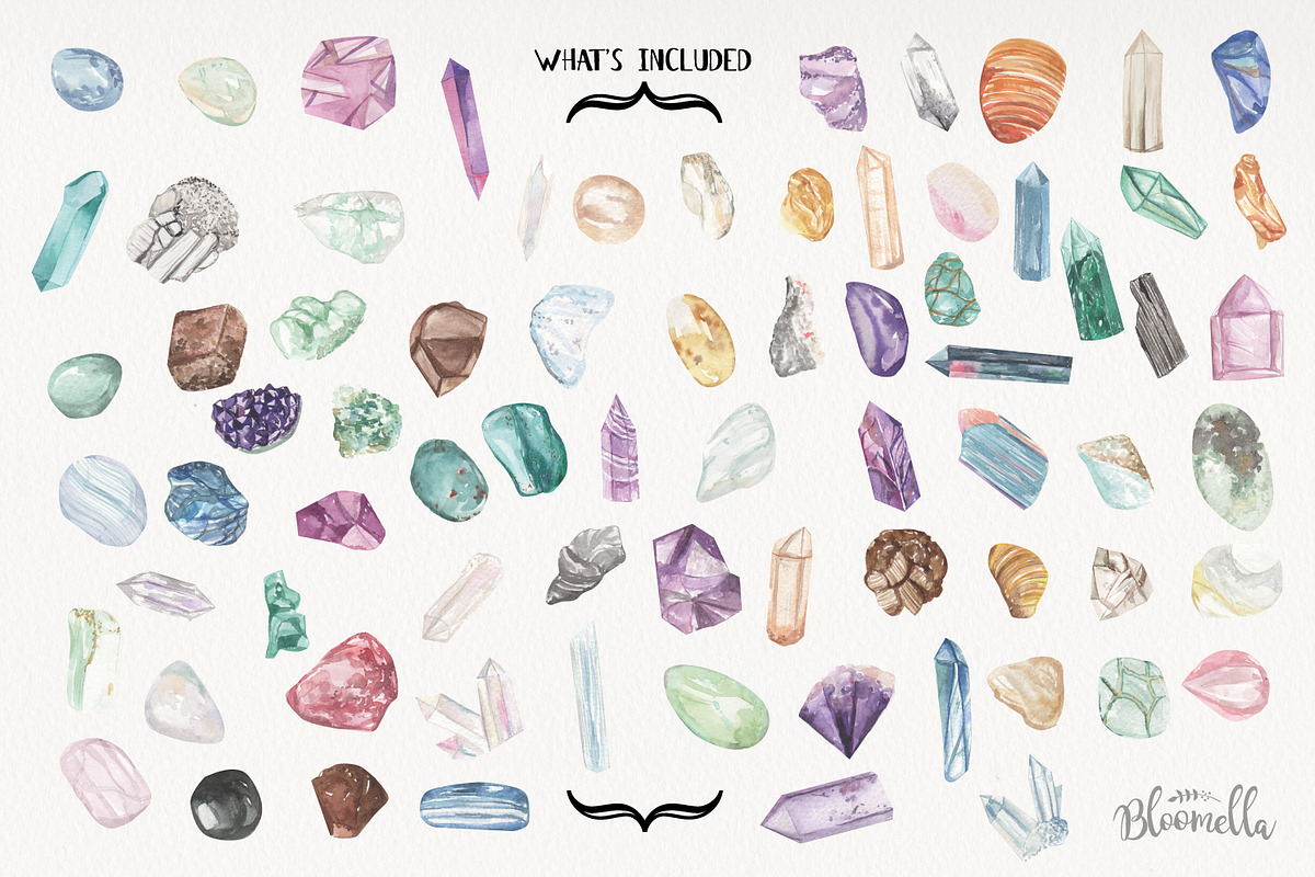 Crystals & Gems Watercolor 75 Set, an Illustration by Bloomella (Photo 6 of 6)
