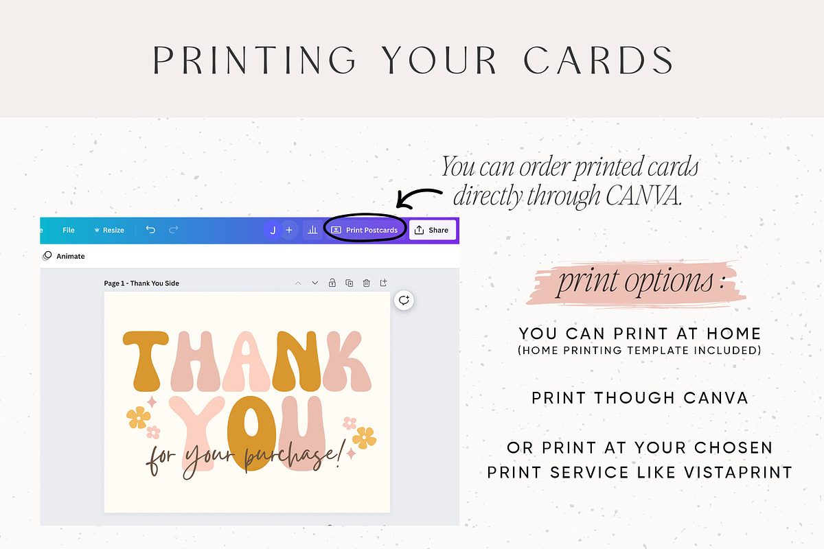 Retro Flower Thank You Card Canva, a Business Card Template by Summit Avenue (Photo 3 of 6)