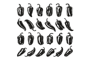 Doodle Style Peppers Icons Set. Hand, a Food Illustration by LadadikArt