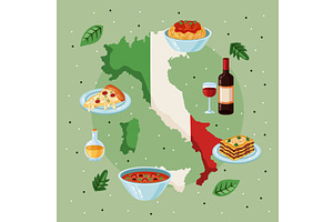 italian food with map, a Food Illustration by studiogstock