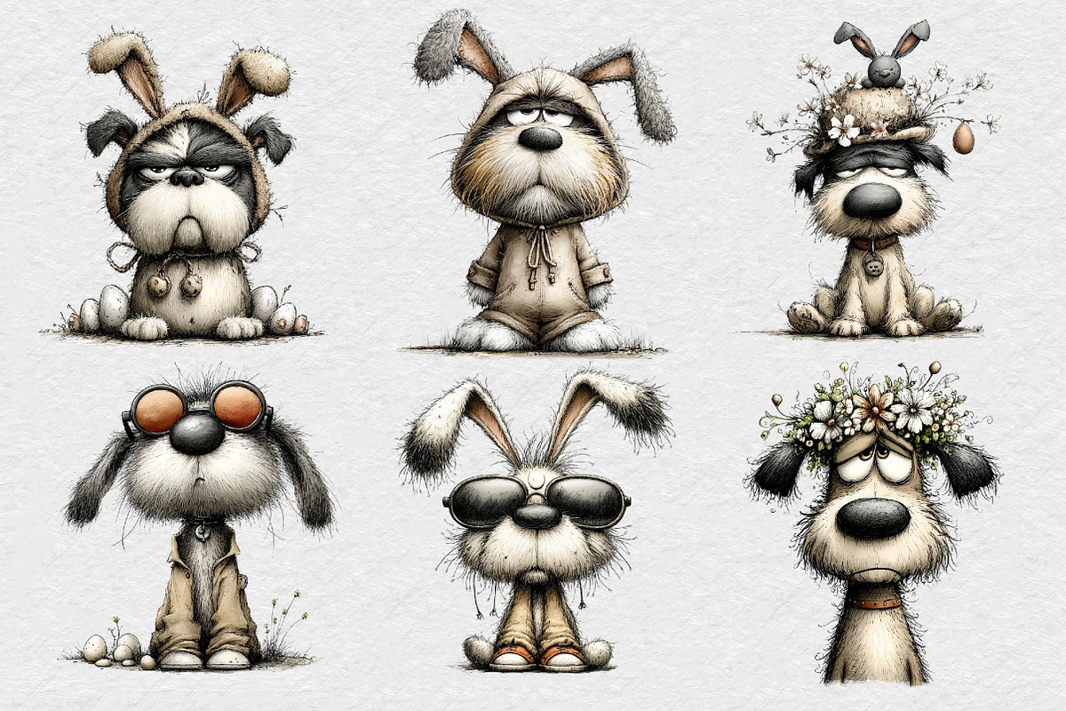 Quirky Easter Grumpy Dog Clipart, an Illustration by DreamCafeArt (Photo 3 of 6)