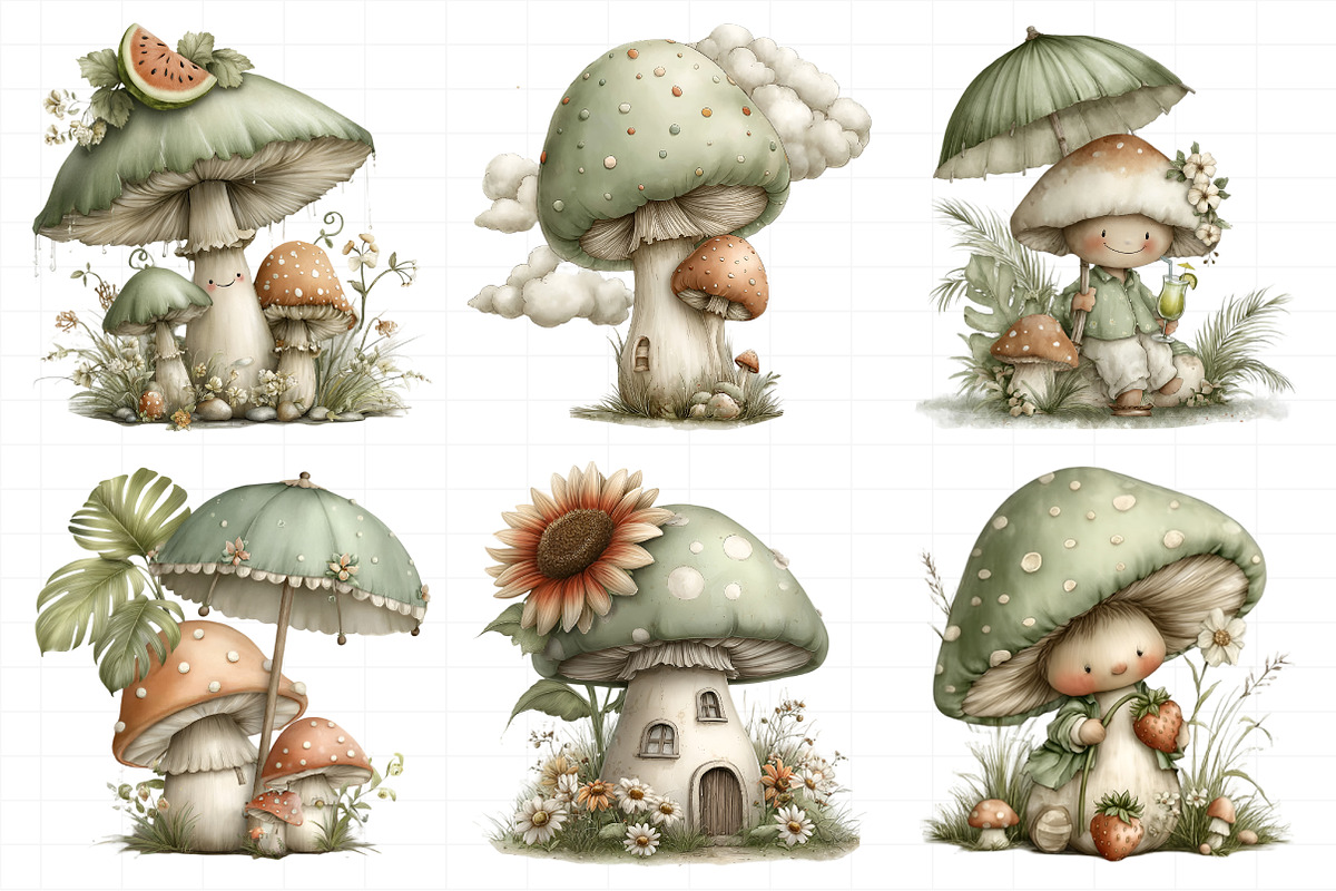 Whimsical Summer Mushroom Clipart, an Illustration by Daily.Designs (Photo 4 of 7)